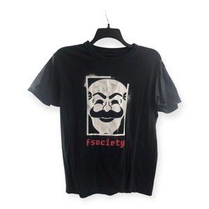 Mr. Robot "F Society" Graphic Tee Tshirt Unisex Black White Mask Loot Crate